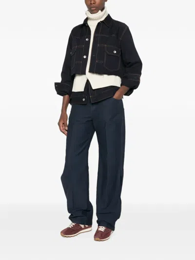 Sacai 레이어드 디자인 언피니시드 컷 재킷 In Black