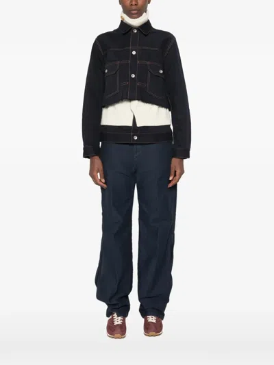 Sacai 레이어드 디자인 언피니시드 컷 재킷 In Black