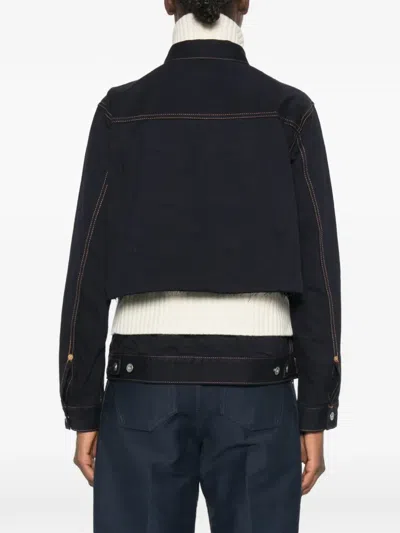 Sacai 레이어드 디자인 언피니시드 컷 재킷 In Black