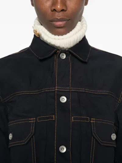 Sacai 레이어드 디자인 언피니시드 컷 재킷 In Black