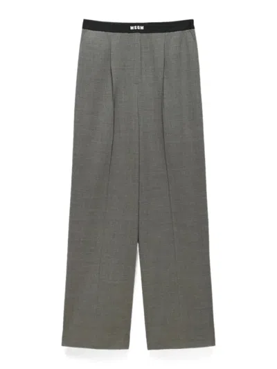 Msgm Logo-waistband Pleated Trousers In Gray