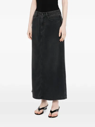 Jnby A라인 데님 맥시 스커트 In Black