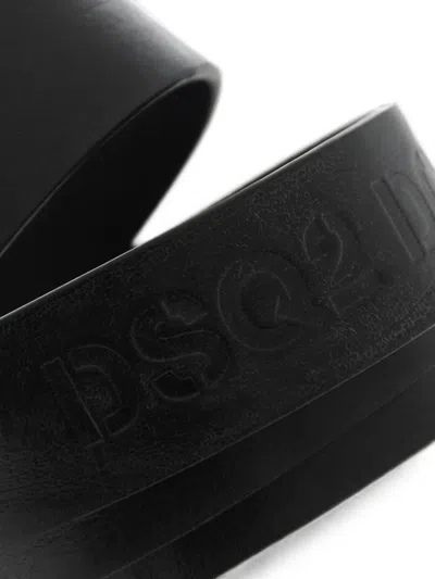 Dsquared2 Logo-debossed Leather Belt In Black
