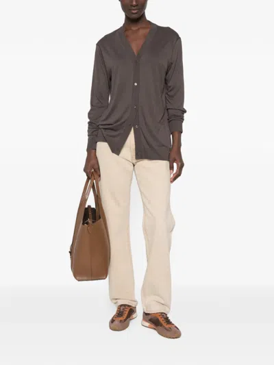 Herno Button-front Long-sleeve Knit Top In Brown
