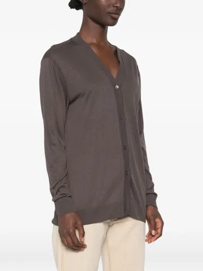 Herno Button-front Long-sleeve Knit Top In Brown