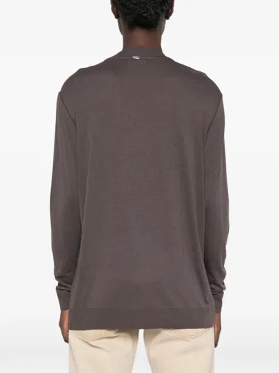Herno Button-front Long-sleeve Knit Top In Brown