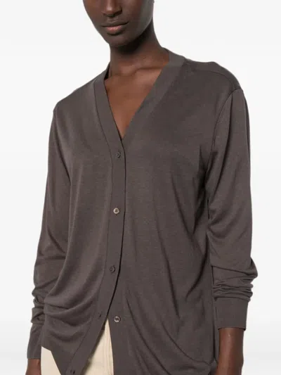 Herno Button-front Long-sleeve Knit Top In Brown