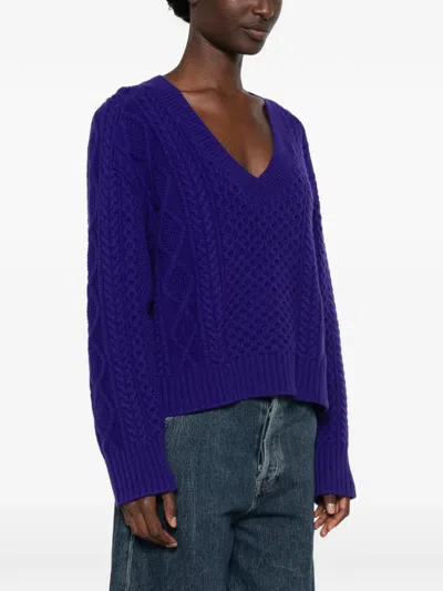 Bompard 케이블 니트 V넥 스웨터 In Purple