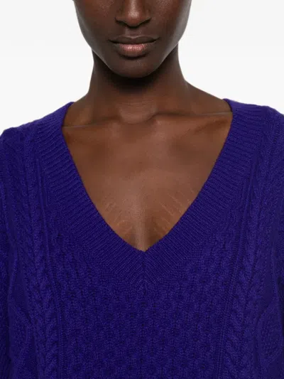 Bompard 케이블 니트 V넥 스웨터 In Purple