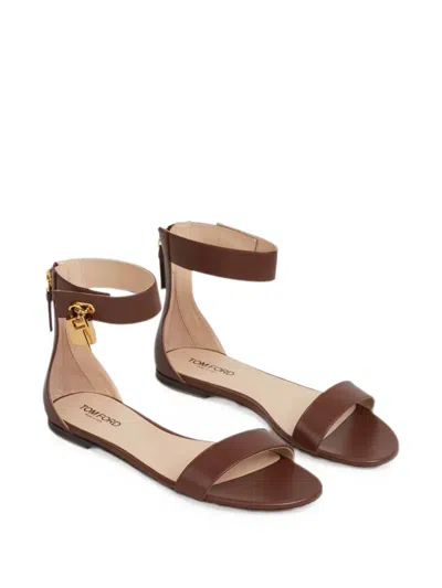 Tom Ford Padlock Ankle-strap Sandals In Brown