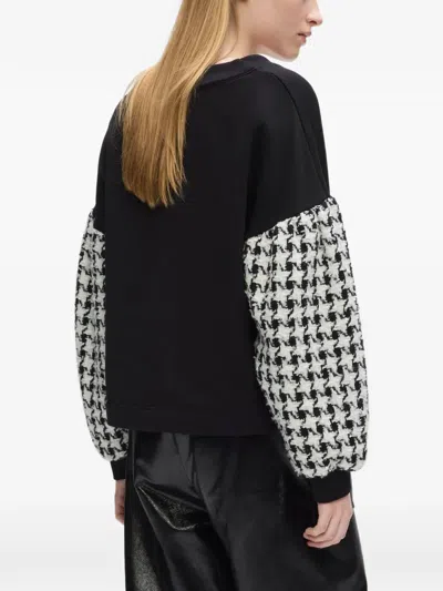 Karl Lagerfeld Houndstooth Panel Zip-up Sweatshirt In Black