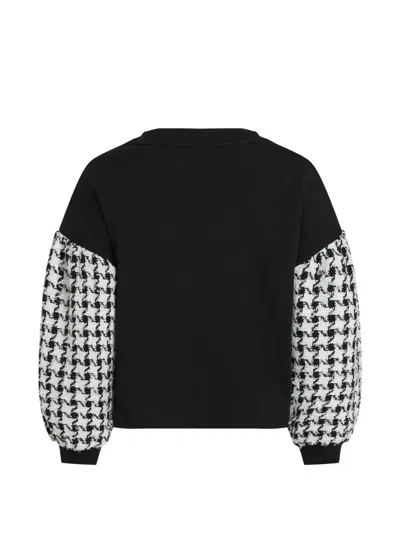 Karl Lagerfeld Houndstooth Panel Zip-up Sweatshirt In Black