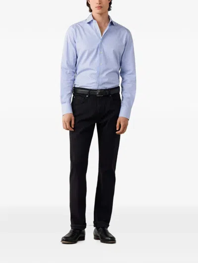 Hackett London 스트라이프 코튼 셔츠 In Blue