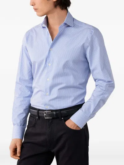 Hackett London 스트라이프 코튼 셔츠 In Blue