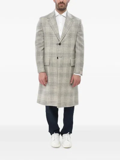 Corneliani Circle District Check Coat In Silver