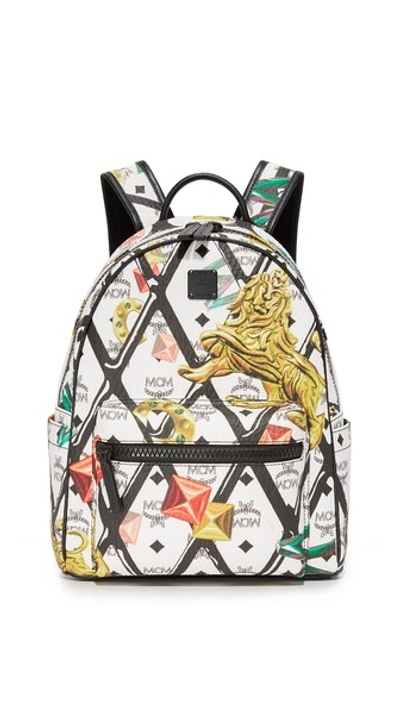 Mcm Small Logo-embossed Canvas Backpack, White