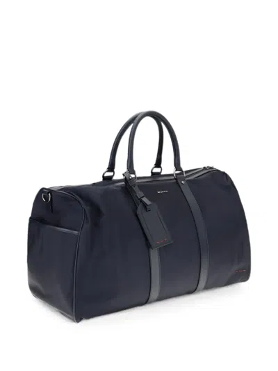 Kiton Nylon Duffel Bag With Leather Inserts In Blue