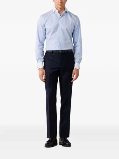 Hackett London 파인 스트라이프 셔츠 In Blue