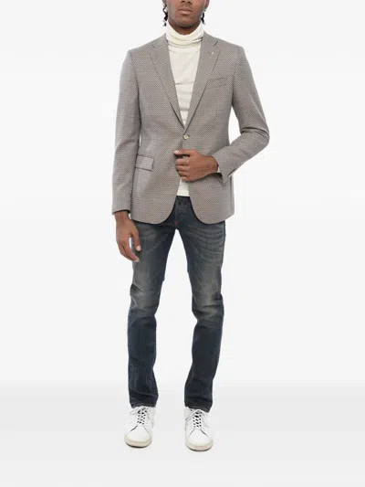 Corneliani Geometric-pattern Single-breasted Blazer In Gray