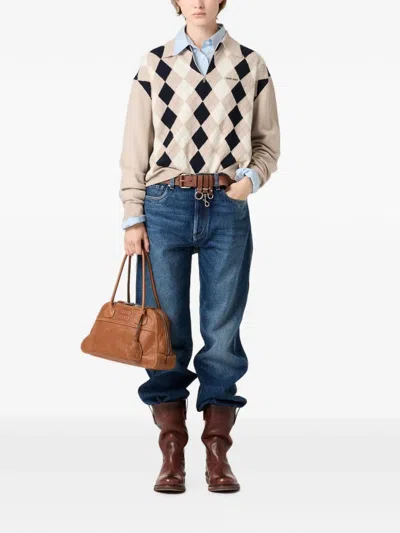 Miu Miu Collared Sweater Long Sleeves Regular Fit In Pink