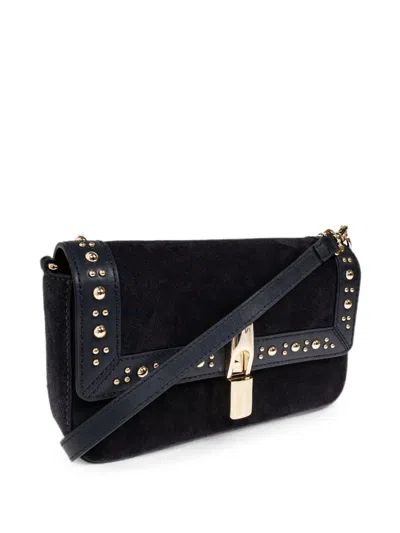 Furla Iride S Rectangular Suede Shoulder Bag In Black
