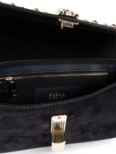 Furla Iride S Rectangular Suede Shoulder Bag In Black