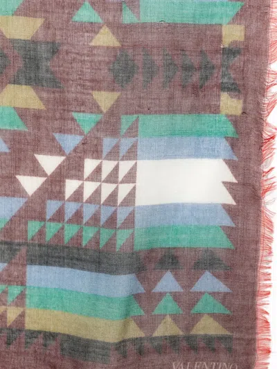 Valentino Geometric-pattern Frayed Scarf In Multi