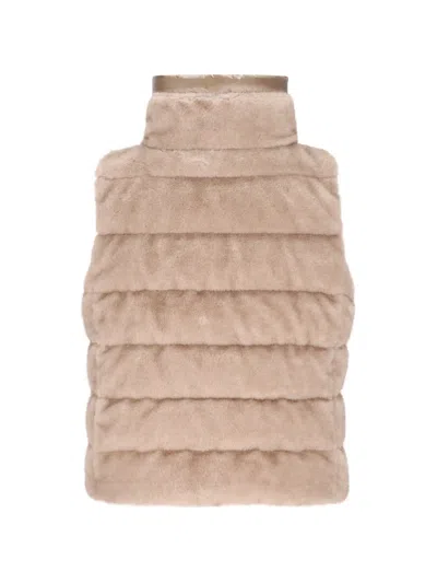 Herno Gilet Imbottito Pelliccia Sintetica In Neutral