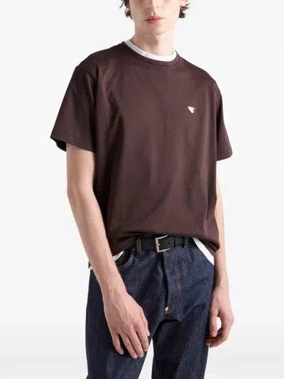 Prada Cotton T-shirt In Brown