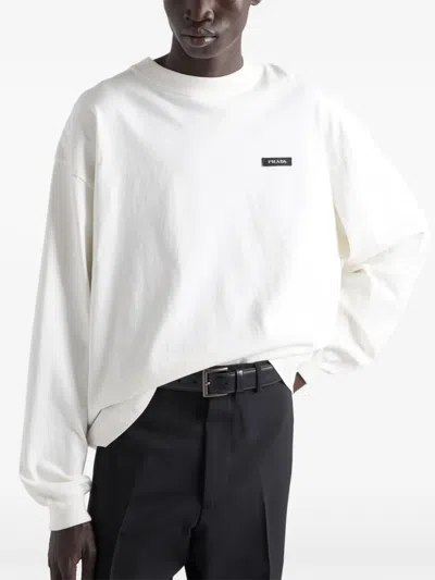 Prada Long-sleeved Cotton T-shirt In White
