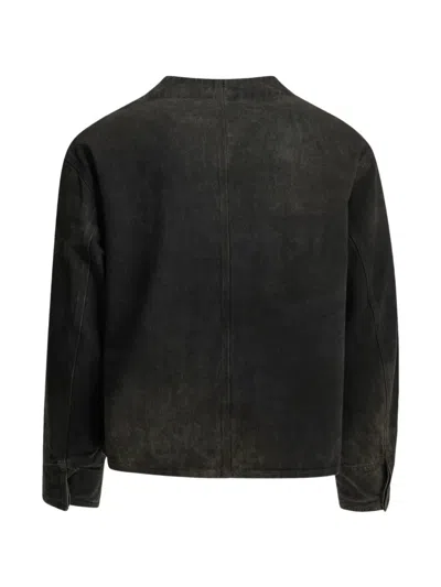 A.presse Engineer Collarless Multi-pocket Denim Jacket In Black