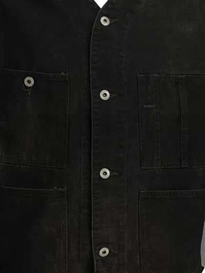 A.presse Engineer Collarless Multi-pocket Denim Jacket In Black