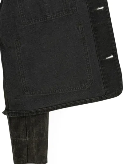 A.presse Engineer Collarless Multi-pocket Denim Jacket In Black