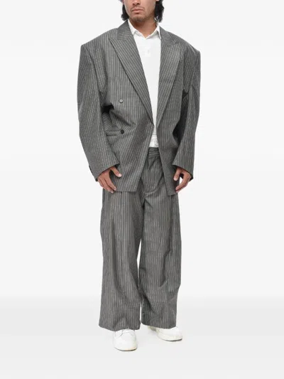 Hed Mayner Pinstriped Double-breasted Jacket In Gray