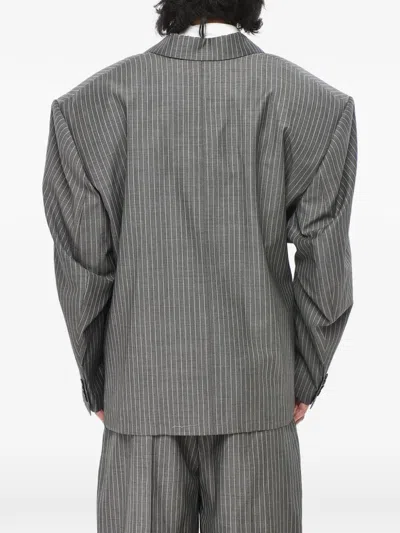 Hed Mayner Pinstriped Double-breasted Jacket In Gray