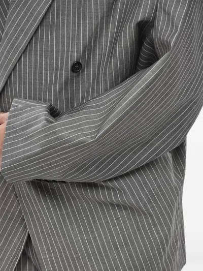 Hed Mayner Pinstriped Double-breasted Jacket In Gray