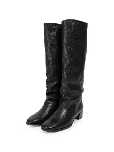 P.a.r.o.s.h Grainy-effect Slouch Boots In Black