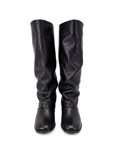 P.a.r.o.s.h Grainy-effect Slouch Boots In Black