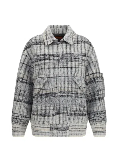 Missoni Oversized Check Wool-blend Bomber Jacket In Gray