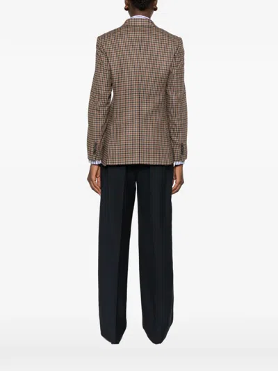 Max Mara Houndstooth T-shirt Jacket Double-breasted Lined Wool-blend In Brown