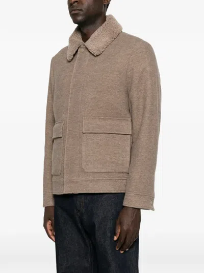 Canali Shearling-collar Patch-pocket Jacket In Brown