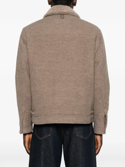 Canali Shearling-collar Patch-pocket Jacket In Brown