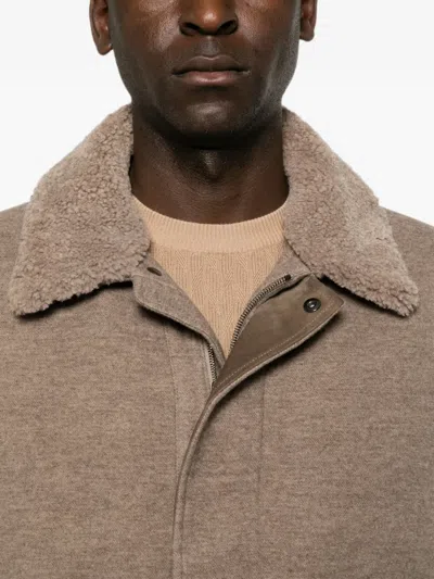 Canali Shearling-collar Patch-pocket Jacket In Brown