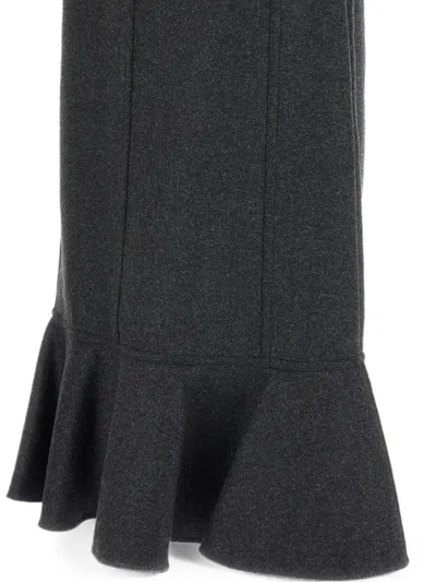 Plan C Grey Double Wool Ruffled Midi Skirt In Black