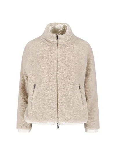 Herno Cream Teddy Reversible High-neck Jacket In Neutral