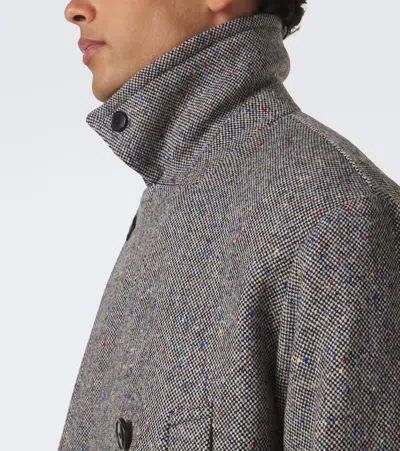 Dries Van Noten Double-breasted Grey Wool Coat With Multicolored Check Pattern In Gray