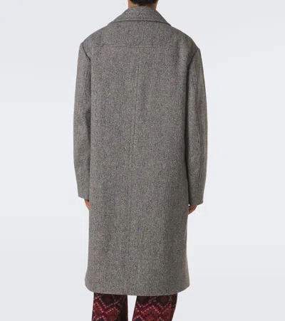 Dries Van Noten Double-breasted Grey Wool Coat With Multicolored Check Pattern In Gray