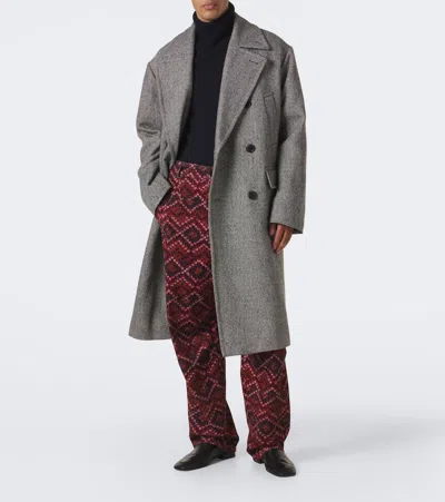 Dries Van Noten Double-breasted Grey Wool Coat With Multicolored Check Pattern In Gray