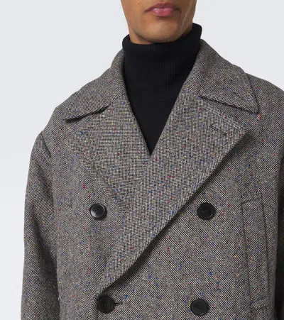 Dries Van Noten Double-breasted Grey Wool Coat With Multicolored Check Pattern In Gray