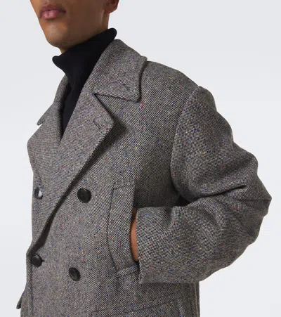 Dries Van Noten Double-breasted Grey Wool Coat With Multicolored Check Pattern In Gray